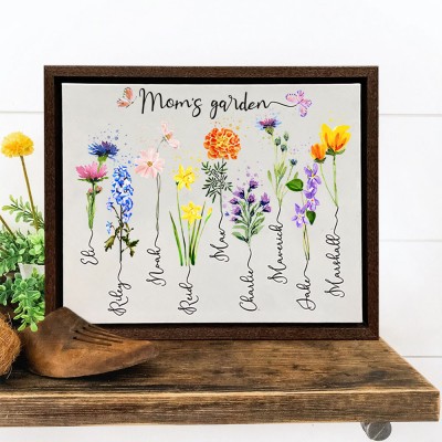 Personalized Mom's Garden Birth Month Flower Frame Sign with Kid Names Gift Ideas for Mom Grandma Mother's Day Gift Christmas Gift