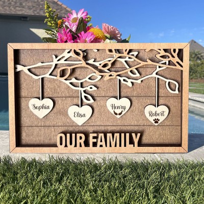 Personalized Our Family Family Tree Frame Sign with Kids Names Gift Ideas for Grandma Mom Anniversary Gifts