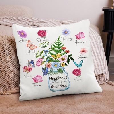 Personalized Birth Month Flower Pillow with Grandkids Names Happiness Is Being A Grandma Pillow Gift Ideas for Grandma Mom