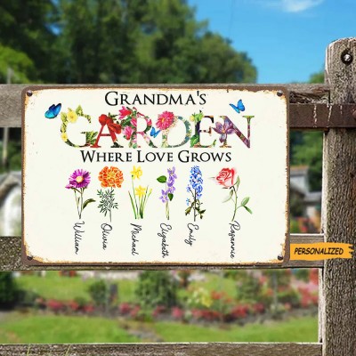 Grandma's Garden Birth Flower Outdoor Sign Personalized Gift for Grandma Mother's Day Gift Ideas