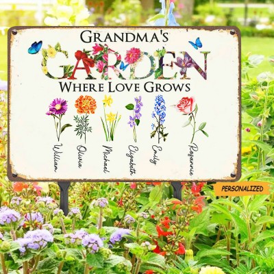 Personalized Grandma's Garden Birth Flower Sign Mother's Day Gift Outdoor Decor for Grandma 