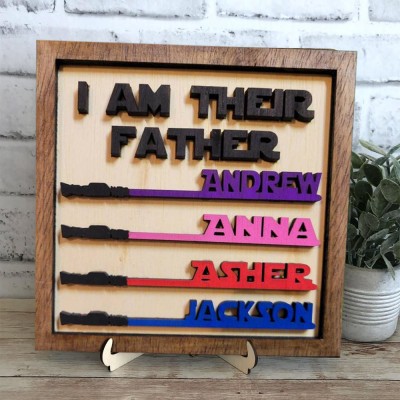 I Am Their Father Wooden Lightsaber Sign with Kids Name Gift for Father's Day