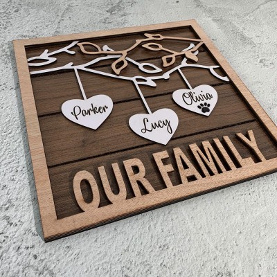 Name Engraved Our Family Tree Sign Christmas Gift for Mom Grandma