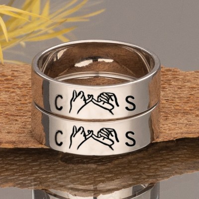 Personalized Initials Pinky Swear Minimalist Stacking Couples Ring Set
