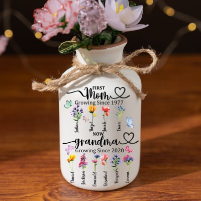 First Mom Now Grandma Personalized Birth Month Flower Vase Gift Ideas For Mom Grandma Mother's Day Gifts