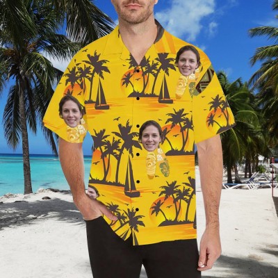 Custom Hawaiian Shirt with Face Summer Gift Flower Parrot Face Shirt Party Birthday Gift