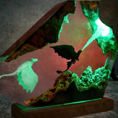 Handmade Flying Dragon Resin Wood Lamp Unique Gift for Couple Christmas Gift Ideas