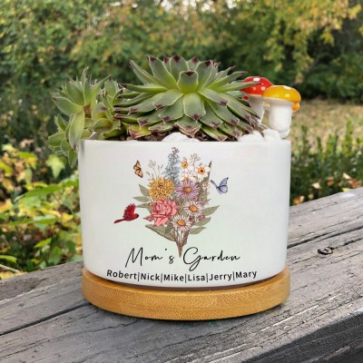 Personalized Grandma's Garden Birth Flower Bouquet Mini Succulent Plant Pots Love Gift For Mom Grandma Mother's Day Gift