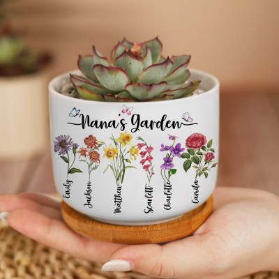 Personalized Grandma's Garden Birth Flower Plant Pot With Names Mother's Day Gift Heartful Gift for Mom Grandma