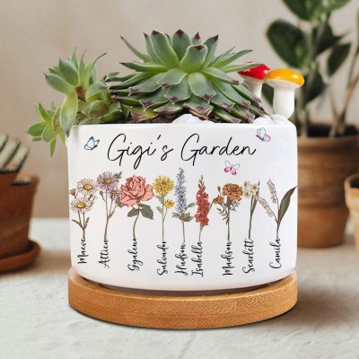 Custom Mom's Garden Birth Flower Outdoor Mini Pot Unique Gift for Mom Grandma Mother's Day Gift Ideas