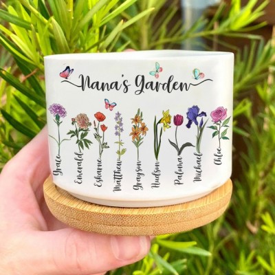 Customized Watercolor Birth Flower Pot To Grandma's Garden Meaningful Gift for Mom Grandma Mother's Day Gift Ideas