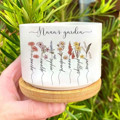 Personalized Gift Grandma's Garden Birth Flower Mini Pot Succulent Plant Pot Gift for Mom Grandma Mother's Day Gift Ideas