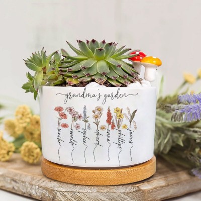Personalized Nana's Garden Birth Flower Pot Succulent Plant Pot Mother's Day Gift Ideas Gift for Mom Grandma