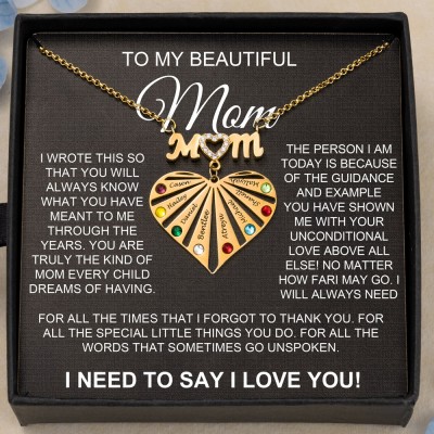 To My Mom Personalized Heart Shaped Mom Pendant Name Necklace with Birthstones Gifts for Mom Birthday Gifts