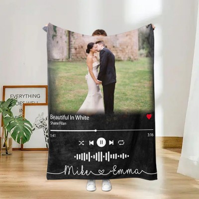Custom Song Music Photo Blanket with Spotify Code Gift Ideas for Couple Valentine's Day Gifts for Him Anniversary Gifts
