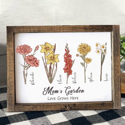 Grandma'S Garden Birth Month Flower Frame Personalized Gifts for Grandma Christmas Gifts for Mom