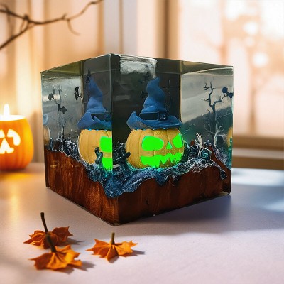 Spooky Pumpkin Halloween Resin Wood Art Lamp Unique Halloween Gifts