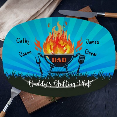 Personalized BBQ Daddy's Grilling Plate with Kids Name Father's Day Gift Ideas