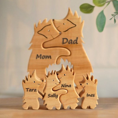 Wooden Hedgehog Family Puzzle Personalized Family Keepsake Gifts Anniversary GIfts Christmas Gift Ideas