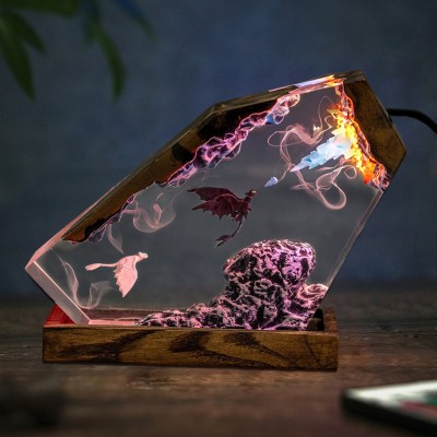 Handmade Dragon Couple Resin Wood Lamp Birthday Gift for Him Gifts for Couple Christmas Gift