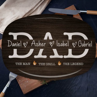 Personalized Dad Engraved Kids Name Platter Custom Serving Plate Gift for Father's Day