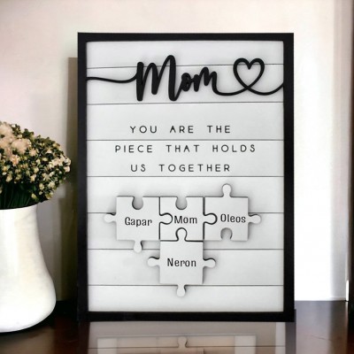 Personalized Handmade Puzzle Pieces Frame Sign With Kids Names Gift Ideas For Mom Grandma Mother's Day Gift