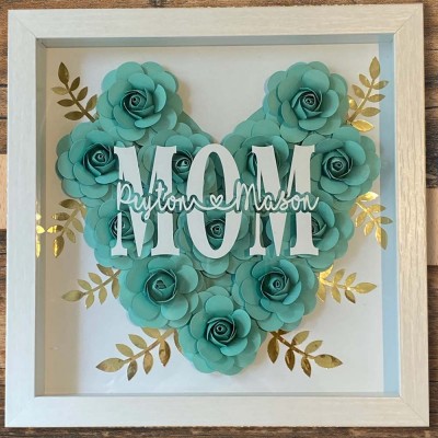Floral Shadow Box Personalized Paper Flower Shadow Box for Mom Grandma Birthday Gift for Her