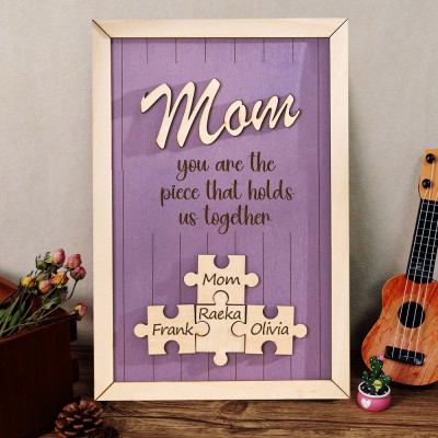 Custom Mom Puzzle Piece Sign with Kids Names Gift Ideas for Mom Mother's Day Gifts