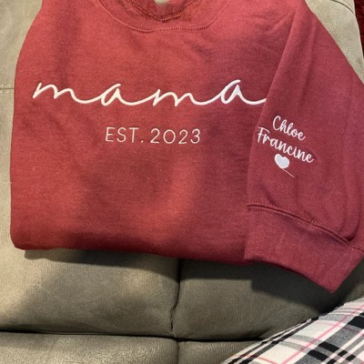 Custom Mama Embroidered Sweatshirt Hoodie With Date Mother's Day Gift Ideas Keepsake Gift For Mom Grandma