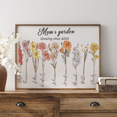 Custom Grandma's Garden Birth Month Flower Frame with Grandkids Names Gift Ideas for Grandma Christmas Gifts for Mom