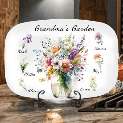 Custom Mimi's Garden Birth Month Flower Platter with Kids Names Family Keepsake Gifts Christmas Gifts