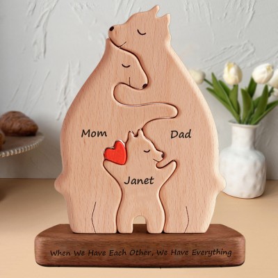 Wooden Bear Family Puzzle with Names Custom Family Home Decor Christmas Gift Ideas