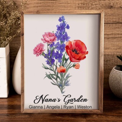 Personalized Birth Flower Family Bouquet Art Frame With Names Unique Gifts For Mom Grandma Mother's Day Gift