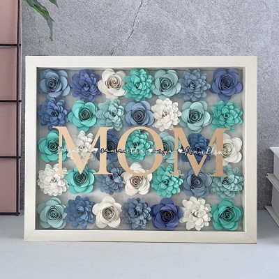 Mom I Love You Assorted Blue Flower Shadow Box Paper Rose Gift Box Gift for Mom Grandma Customized Gift for Birthday