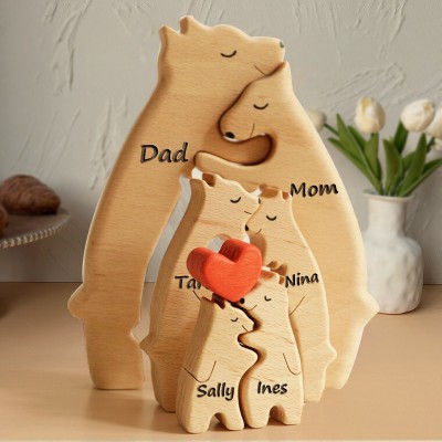 Wooden Bear Family Puzzle with Engraved Names Personalized Family Gifts Christmas Gift Ideas