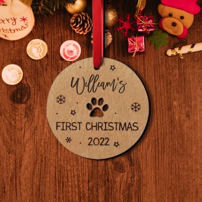 Personalized Dog's First Christmas Christmas Tree  Wooden Ornament 