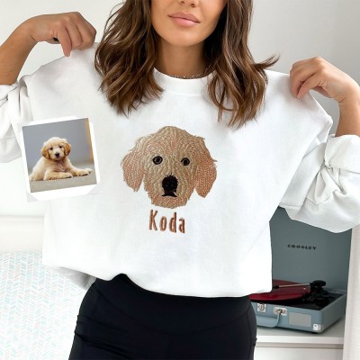 Custom Pet Face And Name Embroidered Sweatshirt Personalized Gift for Pet Lovers