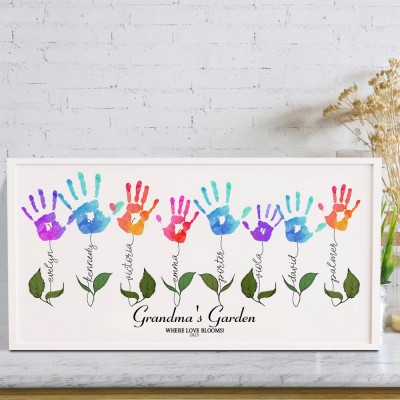 Personalized Nana's Garden DIY Handprint Art Frame Gift for Grandma Nana Mom Birthday Gift for Her 