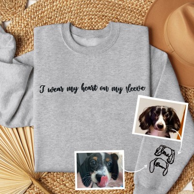Personalized I Wear My Heart on My Sleeve With Ear Outline Sweatshirt Hoodie Custom Embroidered Gifts for Pet Lovers