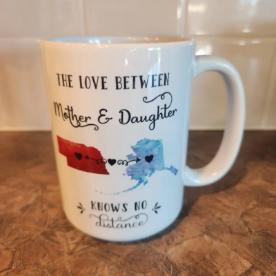 Personalized Hearts Over Cities Mother Daughter Long Distance State Mug Gift For Mom Mother's Day Gift Ideas