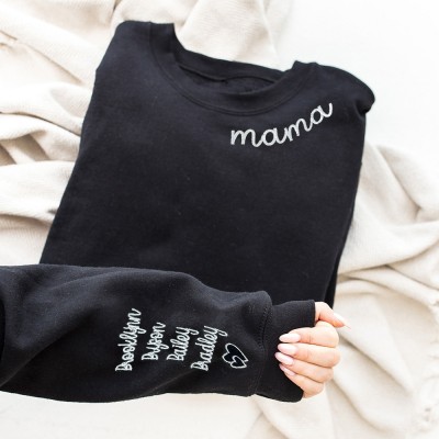 Personalized Mama Neckline Embroidered Sweatshirt Hoodie Mother's Day Gift Ideas Love Gift For Mom Grandma