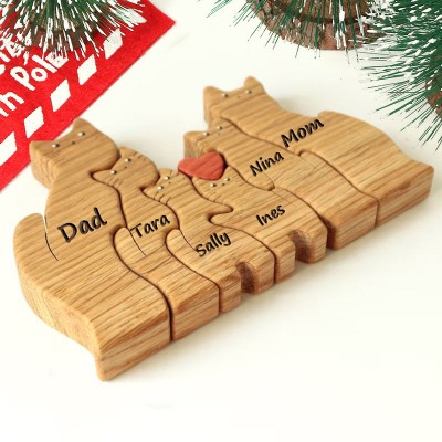 Wooden Cats Family Puzzle Custom Animal Figurines Anniversary Gifts Christmas Family Gifts