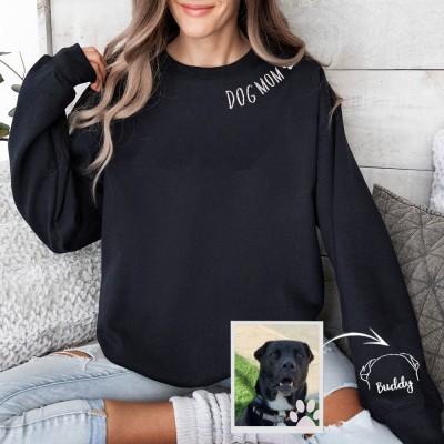 Custom Dog Mom Embroidered Ear Outline On The Sleeve Sweatshirt  Hoodie Unique Gifts for Pet Lovers