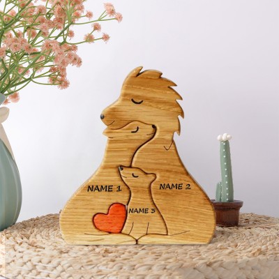Personalized Wooden Lion Family Puzzle with Names Anniversary Gifts Christmas Gifts