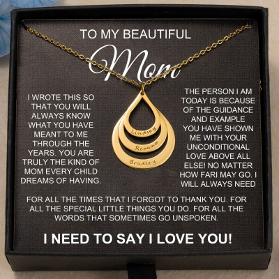To My Beautiful Mom Personalized Drop Shaped Name Necklace Unique Gift Ideas for Mom 
