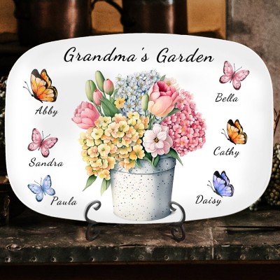 Personalized Grandma's Garden Butterfly Platter With Grandkids Names Keepsake Gifts Christmas Gift Ideas for Grandma Mom