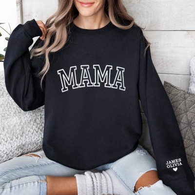 Custom Mama Embroidered Sweatshirt with Kids Names On Sleeve New Mom Gift Mother's Day Gifts