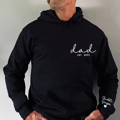 Custom Dad Est Embroidered Hoodie Sweatshirt With Kids Names Gift Ideas For Dad Father's Day Gift