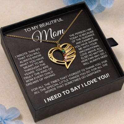 To My Mom Heart Shaped Birthstone Necklace Engraved with Names Gift Ideas for Mom