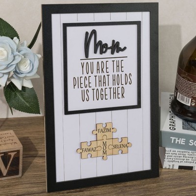 Personalized Mom You are the Piece that Holds us Together Wood Puzzle Pieces Sign with Kids Names Mother's Day Gift Ideas